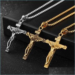 Ketens ketens kruisbeeld Jezus Christus mannen sieraden goud bruin sier kleur zonder roestvrij staal kruis hanger met nekketting ketting dhgarden dht85