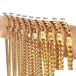 Chaînes Chaînes Cuba Boucle de robinet en or 18 carats Densité de titane en acier inoxydable 8 mm / 10 mm / 12 mm / 14 mm / 16 mm Miami Cuban Link Mens Drop Delivery Dhvtj