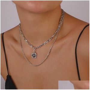 Chaînes Chaînes Double couche Collier empilé Carré Strass Chaîne exagérée Français Lumière Luxe Simple Drop Livraison Bijoux Collier Otsp4