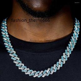 Kettingen Kettingen Punk Bling Blue Crystal Prong Cubaanse Ketting Ketting Voor Mannen Vrouwen Iced Out 2 Rij Strass Link Choker Hip Hop GRA Moissanite Ketting Sieraden