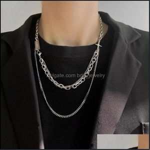 Ketens kettingen roestvrij staal dubbele laag punk ketting voor mannen vrouwen hiphop kruis metalen link statement keten neklace mode stre dhmqu