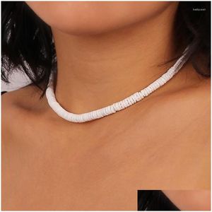 Kettingen Witte Puka Shell-stijl ketting - Surfer Choker Zomer Sieraden Accessoires voor dames Seashell Heishi Disc Beads Drop D D Dhgnl