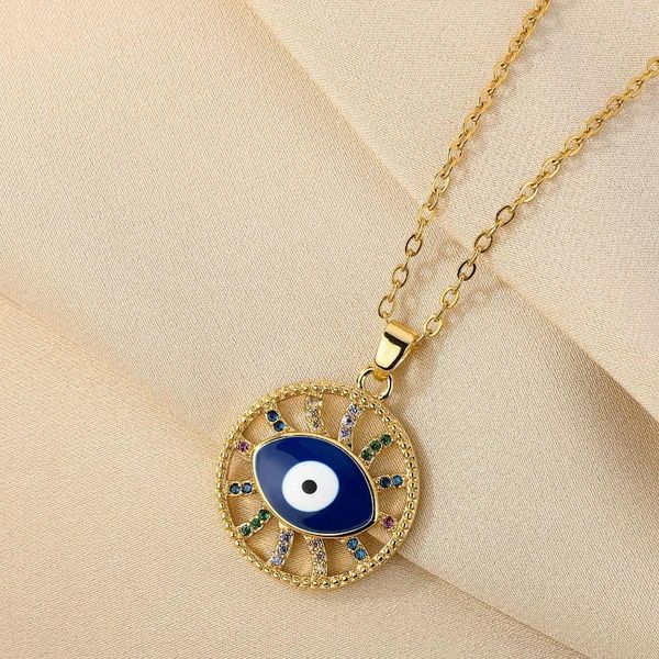 Collar con colgante de ojo de diablo Circular de Chandler para mujer, gargantilla de arcoíris de circonita de cristal, joyería sencilla de cumpleaños