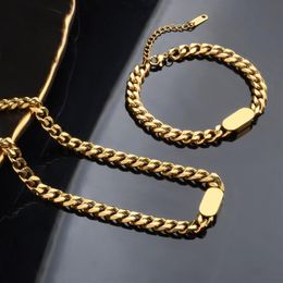 Chaînes Chanfar Mode Hip-Hop Golden Curb Cubain Lien Chaîne En Acier Inoxydable Collier Pour Hommes Et Femmes Bracelet Jewelry251Z