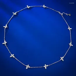 Chaînes Charm Fleur Collier de diamant Moisanite REAL 925 STERLING SIGHER LEGAMING DE MARIAGE CHOCKER POUR FEMMES BIELLIR