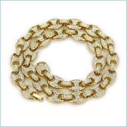 Cadenas Charm Hip Hop Joyería 12 mm Oro Sier Plateado Iced Out Puff Marine Coffee Beads Cuban Chain Link Bling Collar para hombres Regalo DHCXQ