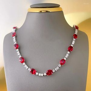 Chaînes Charm Lab Ruby Diamond Collier 14K Or Blanc Engagement Mariage Chocker Pour Femmes Bridal Party Bijoux Cadeau