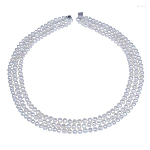 Chaînes Charme Véritables Colliers De Perles Blanches Trois Couches Bijoux Colar Feminino Pour Votre Chère Maman