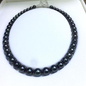 Cadenas con encanto de alta calidad natural del mar del sur genuino negro redondo collar de perlas joyería de las mujeres esterlina