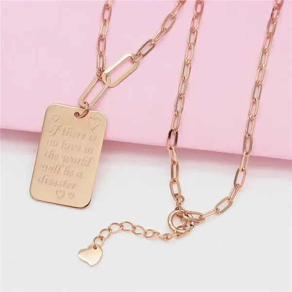 Chaînes Charms 585 Purple Gold Square Lettre gravée Pendentif Plaqué 14K Rose Collier pour femmes Mode Clavicule Chaîne Bijoux