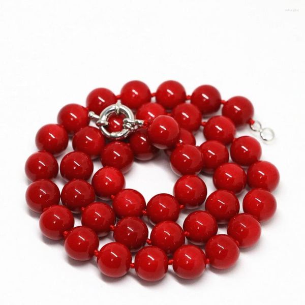 Cadenas Charms Coral rojo artificial 8 mm Moda Collar de cuentas redondas Joyería Mujer Fiesta Regalo elegante 18 pulgadas B1467