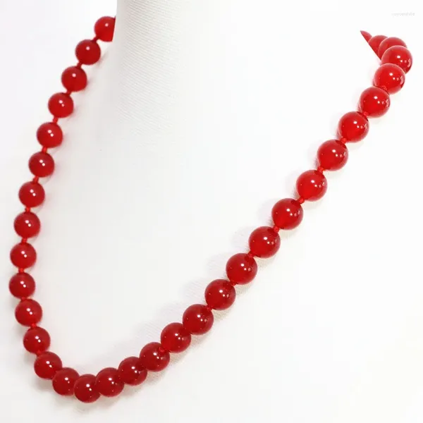 Chaines Charms Red Chalcedon Jades Collier de femmes uniques 8 10 12 mm Perles rondes Gift High Grade Bijoux à chaîne finale 18inch