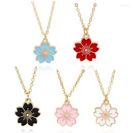 Ketens kersen bloesems ketting rood roze blauw witte zwarte bloemlegering ketting hanger kettingen sieraden collier femme