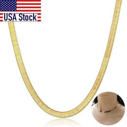 Chaines Chic Flat Snake Link Choker Gold Collier Collier en acier inoxydable pour femmes Bijoux de haute qualité Herringbone Chain DN2268W