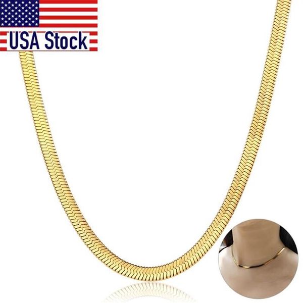 Chaines Chic Flat Snake Link Choker Gold Collier Collier en acier inoxydable pour femmes Bijoux de haute qualité Herringbone Chain DN2268W