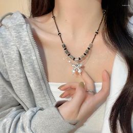 Chaînes Style chinois Vintage papillon pendentif colliers perles tour de cou ensemble bijoux de mode pour femmes dame cadeau accessoires