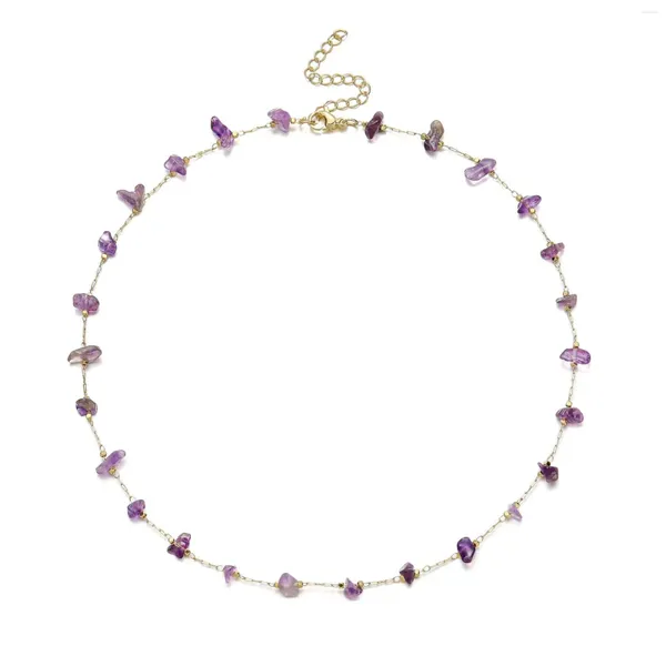 Chaînes Chip Crystal Chaîne Collier Pour Femmes Filles Perles Chakra Anxiété Améthyste Aventurine Rose Quartz Tiger Eye Collier De Pierres Précieuses