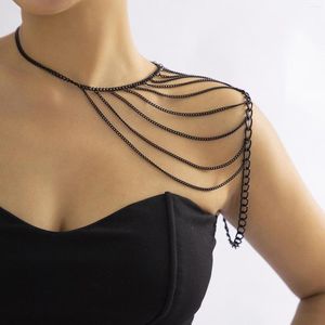 Chaînes Collier Ras du Cou Chaîne d'épaule Bijoux Métal Mode Noir Ajustable Pour Club Bar Ornement Accessoire de vêtement