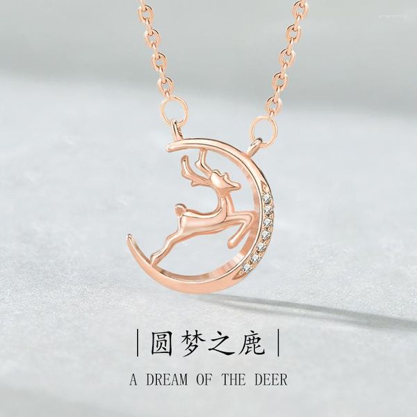 Cadenas Colgante de plata con microincrustaciones navideñas Rose Jinsen envió a su novia Xiao Qingxin 925 Collar contigo todo el camino.