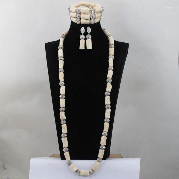 Cadenas Chunky African White Coral Beads Necklace Set Nigerian Wedding Bead Women Long CJ460