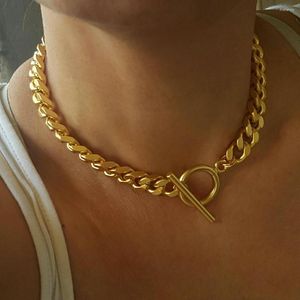 Chaînes Chunky Gold Link Chain Choker Necklace Large Toggle 18k Plaqué Acier Inoxydable