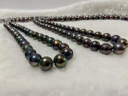 Cadenas clásicas de 11-14mm, collar de perlas de pavo real negro para mujer, perlas de mar redondas, menos defectos, regalos de joyería de fiesta de ley fina