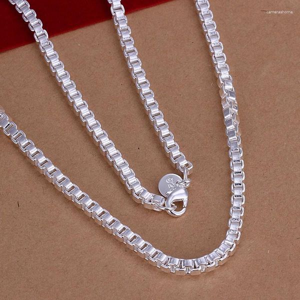 Chaînes Classique 925 Timbre Argent Couleur Colliers 4MM Chaîne De Boîte Pour Femme Bijoux De Charme Pour Hommes 20 pouces Fête De Noël Cadeaux De Noël