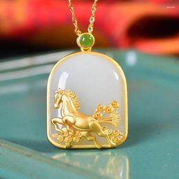 Chaines classiques antique artisanat naturel et colliers de jade steed zodiac chevaux carrés pendentif clavicule jilomane de mariage