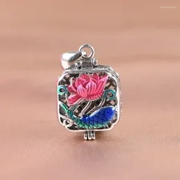 Chains Classic Email Cloisonne Hollow Square peut être ouvert pendentif chinois de style chinois Collier de fleur de lotus pour hommes et femmes bijoux