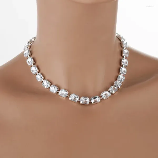 Chaînes Personnalités à la mode classiques Rétangulaires strass de plabin pour femmes colliers de chaîne de cou de la collection pour femmes