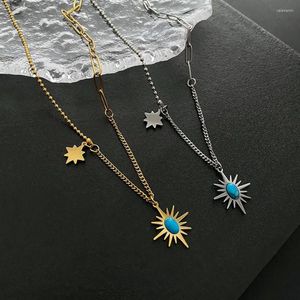 Chaînes Classique Hexagramme Étoile De David Collier Pierre Bleue Turquoise Spikle Pendentif Sautoirs En Acier Inoxydable Cadeau D'anniversaire