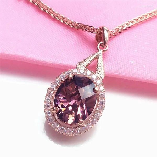 Chaines Collier pendentif classique plaqué 14 carats rose or ovale Gemstone exquise luxe mode dames bijoux de mariage cadeau