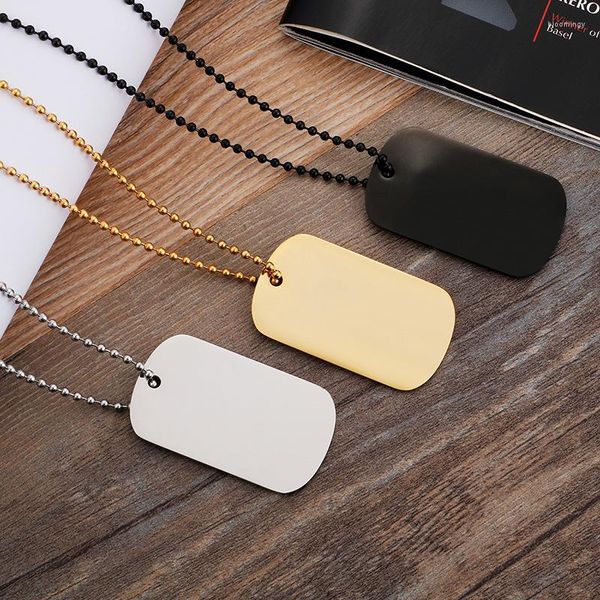 Chaînes Classique En Acier Inoxydable Rectangulaire Militaire Marque Dog Tag Pendentif Hommes Simple Rétro Titane Collier Accessoires