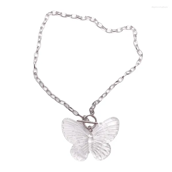 Chaînes Collier pendentif papillon clair pour femmes élégante chaîne réglable tout assorti