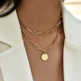 Chaînes Coconal Vintage Rond Charme Collier En Couches Femmes Bijoux Accessoires Pour Filles Vêtements Esthétique Cadeau Mode Pendentif