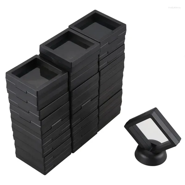 Caja expositora de monedas con cadenas, juego de 30 soportes de marco flotante 3D con soportes para medallones, joyería, color negro