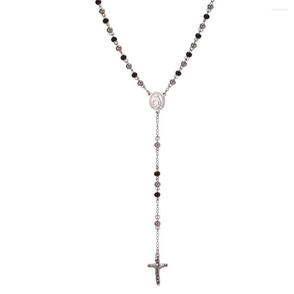 Chaînes Collare chapelet collier croix chaîne femmes or/noir couleur 316L acier inoxydable vierge marie hommes bijoux N038