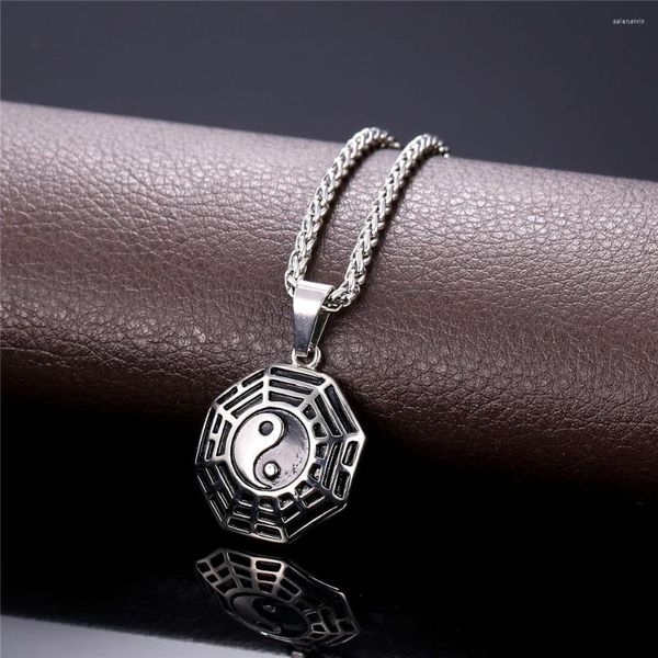 Chaînes Collare Yin et Yang pendentif Tai Ji/Zen bijoux en acier inoxydable 316L couleur or chanceux taoïsme chinois collier P153