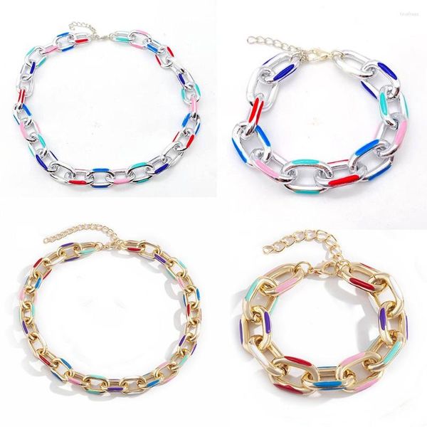 Cadenas color goteo collar de aceite para mujer oro plata grueso bloqueo gargantilla cadena collares pulsera conjunto paquetes al por mayor