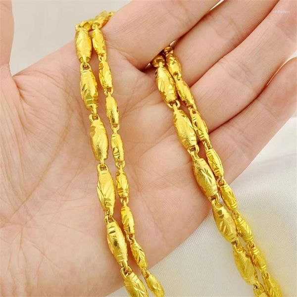 Chaines Protection de couleur 24k Collime en cuivre Gold Gold pour hommes et femmes Collier 4 mm5 mm6 mm Perles d'olive 50 cm Cadeau d'anniversaire de cou fine bijoux