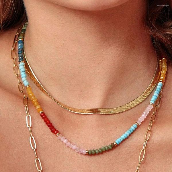 Chaînes bijoux en perles colorées collier en cristal pour femmes Style Boho personnalisé tour de cou chevauchant court Collane Donna Gargantilla Etnica