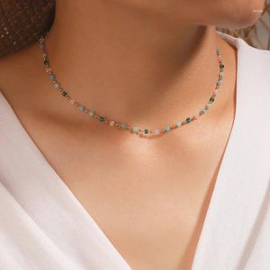Cadenas Collar de cuentas colorido para mujeres Collares de gargantilla de perlas Chicas adolescentes plateadas Y2K Collar de moda