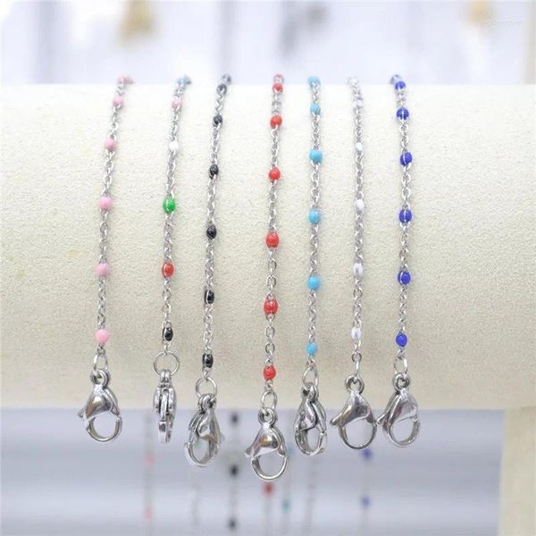 Chaînes colorées émail perles collier en acier inoxydable lien chaîne de câble pour femmes hommes mode vintage bijoux d'été 45 cm de long
