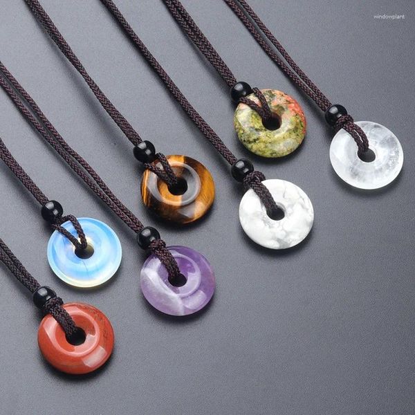 Chaînes colorées mode semi-précieuse pierre boucle de sécurité pendentif collier pour femmes hommes cristal agate cadeaux tissés à la main