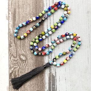 Chaînes colorées fleur perlée Mala Designs collier cadeau pour les femmes Japa fait à la main noué 108 bijoux de prière gland
