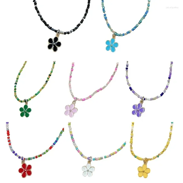 Chaînes perles colorées perlées petite fleur collier ras du cou chaîne réglable clavicule pour femmes filles bijoux boho faits à la main