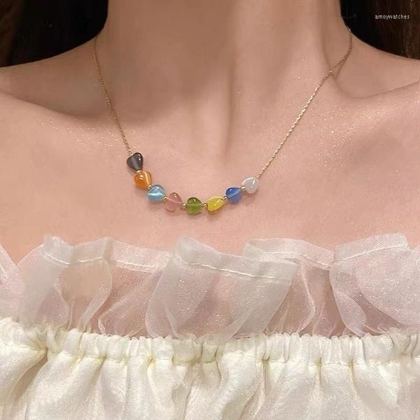 Collar de resina de amor con cadenas para mujer, accesorios sencillos y versátiles, piedra de moda