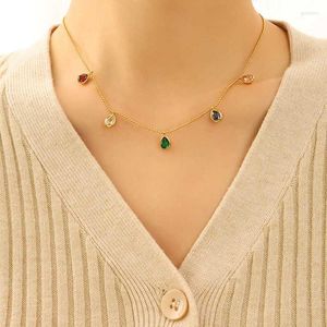 Chaînes colorées Zircon or Cube bijoux sur le cou ensemble en acier inoxydable chaîne collier pour femmes cadeau mariage fête pendentif