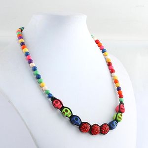 Chaînes couleurs Howlite Turquoise collier de perles pierre crâne strass perles accessoires nostalgique bijoux pour femmes