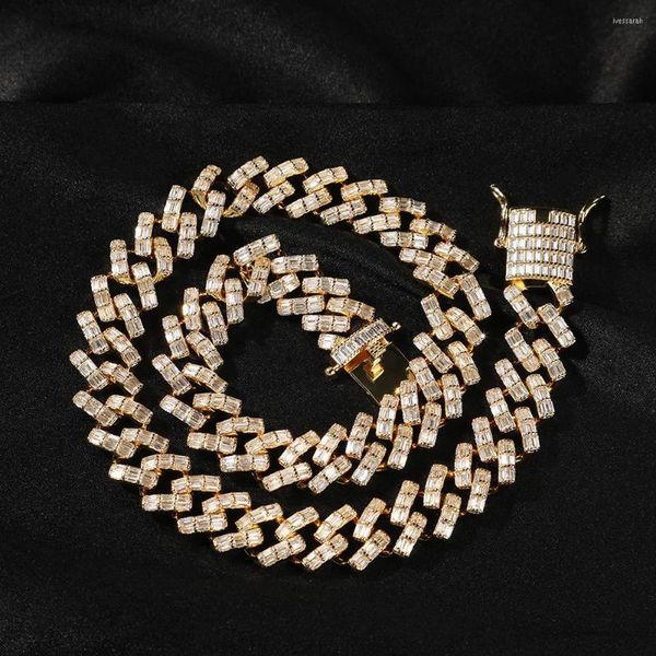 Cadenas Corrente Masculina lujo 14mm cadena de eslabones cubanos pulsera collar para hombres Collier Homme conjunto de joyas Iced Out Baguette CZ